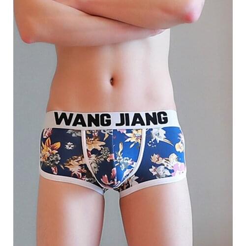 2017 Men New Boxers Gay Shorts Underwear Men Print U Convex Pouch Boxers Low Waist Cotton Breathable Shorts Homme