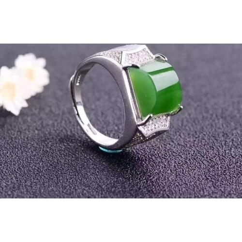 Man Ring Real and Natural Original Man Jade Ring Stone Rings Solid 925 Silver Gemstone Ring