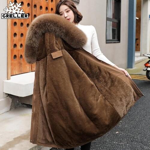 GRELLER 2020 New Fashion Long Winter Coat Women Clothing Wool Liner Hooded Parkas Slim With Fur Collar Warm Winter Jacket Women