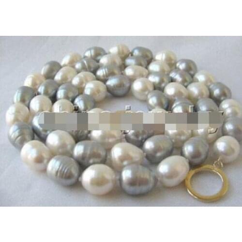 P3249 - 33" 9-10mm natural white gray baroque freshwater pearl necklace - 14k