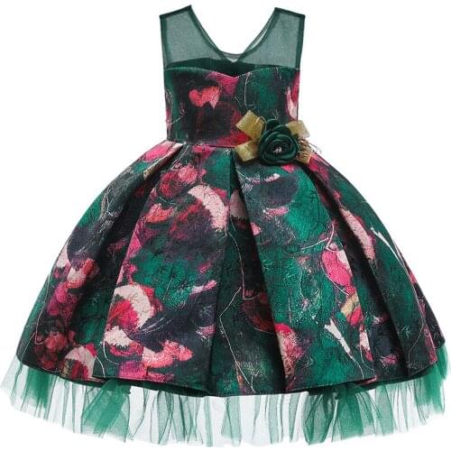 Baby Girl Elegant Printing Princess Dress for Wedding Party Kids Dresses for Toddler Girl Children First holy communion Clothing