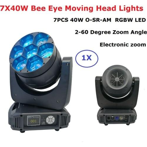 2019 New LED Bee Eye Moving Head Lights 7X40W RGBW Quad Color Professional Stage Lights IP20 Dj DMX Disco Beam Wash Effect Light