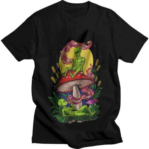 Psychedelic Magic Mushroom Aliens Tshirt Men Leisure Tees Top 100% Cotton T Shirt Short Sleeve Hallucinations T-shirts Clothing