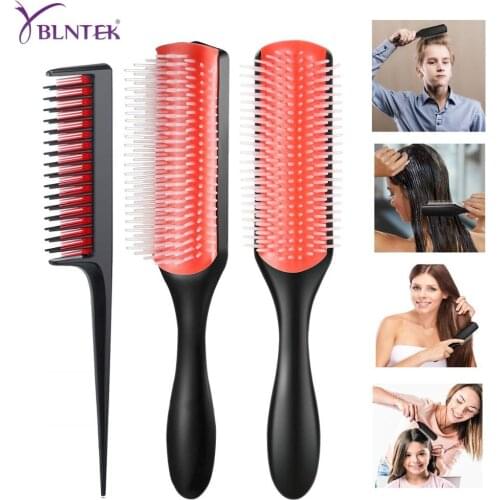 YBLNTEK Hair Comb 9-Row Detangling Hair Brush Rat Tail Comb Styling Hairbrush Straight Curly Wet Hair Scalp Massage Brush Women