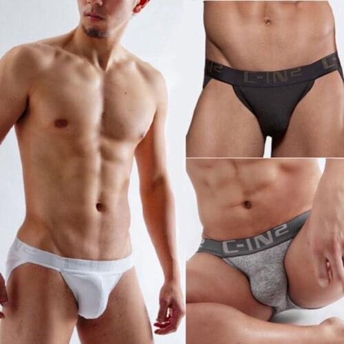 C-in2 mens briefs low waist sexy pure cotton breathable comfortable high split bottoms fun u convex Cin2 underwear