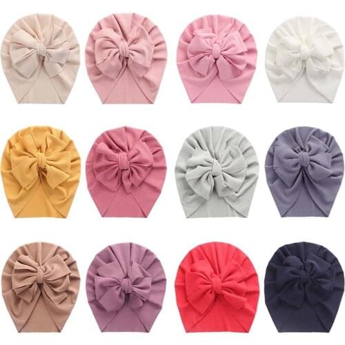 Solid Ribbed Bunny Knot Turban Hats for Baby Boys Girls Beanies Striped Thin Elastic Caps Bonnet For 0-4T Newborn Toddler kids
