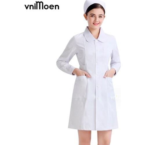 Nurse Uniforms clothes long-sleeve clothes white coat blue overalls Slim student practice clothes beauty salon pharmacy