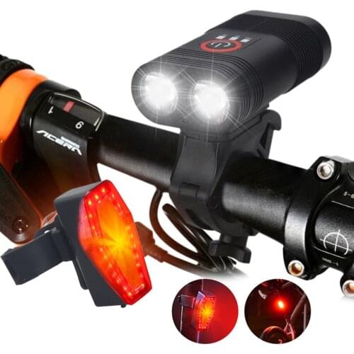 USB Rechargeable Bike Headlight 2x XM-L T6 LED High Light Bicycle Lamp with Built-in 1800 mAh Battery for Cycling Camping