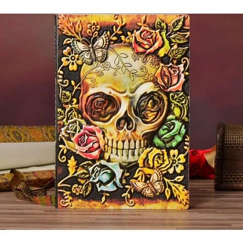 Vintage Thick Leather Carving Skull Bullet Notebook Journal Cute Sketchbook Paper Weekly Planner Book School Supplies 016057