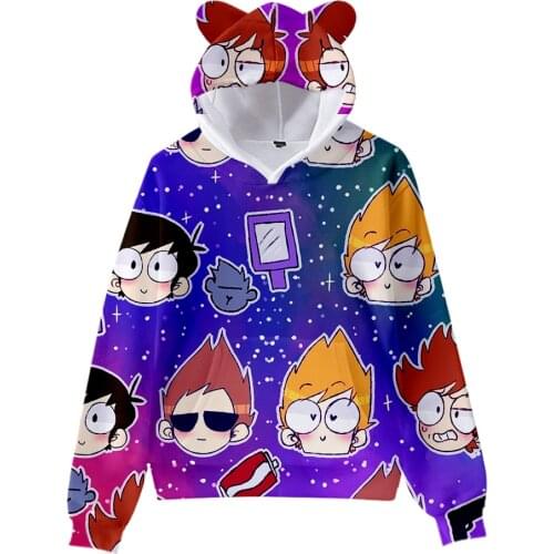 WAMNI Eddsworld Cat Ear Hoodie Cosplay Clothes Casual Hoody Sweatshirts Fashion Tops Women Girl Sweatshirts 3D Unique Pullover