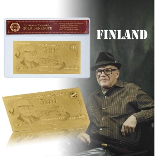 WR Finland 500 Gold Banknote Gold Plated Bill Note With Coa Good Gift For Collection Business Friend For New Year