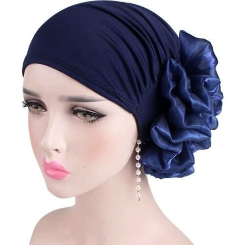 Women Hair Caps Turban Hat Big Flower Muslim Headscarf Pile Heap Cap Women Soft Comfortable Hijab Caps Islamic Chemotherapy Hat