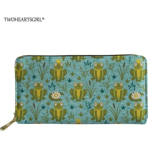 Twoheartsgirl Female Pu Leather Frog Print Wallet Zipper Purse for Women Novelty Fashion Ladies Travel Coin Purse Phone Bag