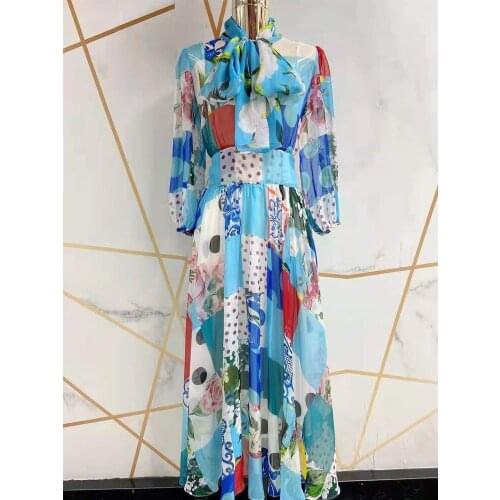 Dress Women 2021 New Long Chiffon Spring Summer Vacation Leisure Beach Luxury Fashion Show y2k Casual Puff Sleeve Boho Vintage