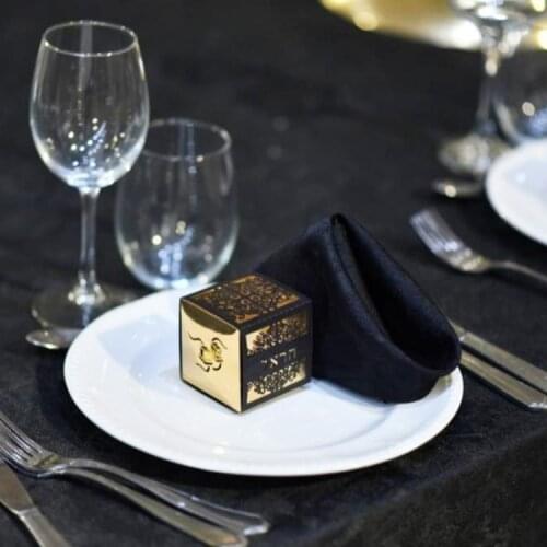 Gold black combined laser cut tefillin custom hebrew name mitzvah party sweets box