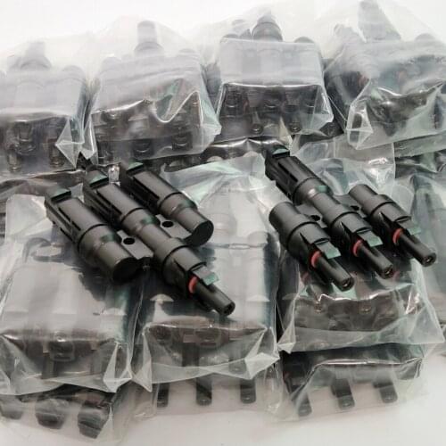100 pairs / lot Multi T Solar Connectors 3 in 1 T Branch Connector factory TUV IP67 PV solar Connector