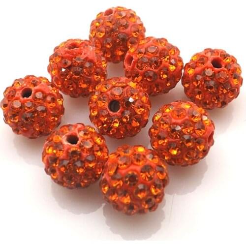 100pcs/lot 10mm Orange Color Rhinestone Loose Beads 6 Rows Pave Disco Ball For Jewelry Making
