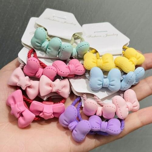 2Pcs/Set Candy Color Bow Hair Accessories Children Rubber Bands Scrunchies Elastic Hair Bands Girls Decorations Ties Kids Gift