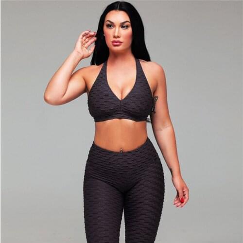 2PCS Fitness Set Women Yoga Suit Black Workout Sport Set Padded Sports Bra High Waist Legging Gym Clothing Athletic Yoga Set