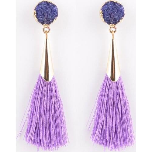 2019 Natural Drusy / Druzy Stone Piercing Stud Earrings for Girl Circle Shape Crystal Earring Gold Color Reiki Jewelry R267