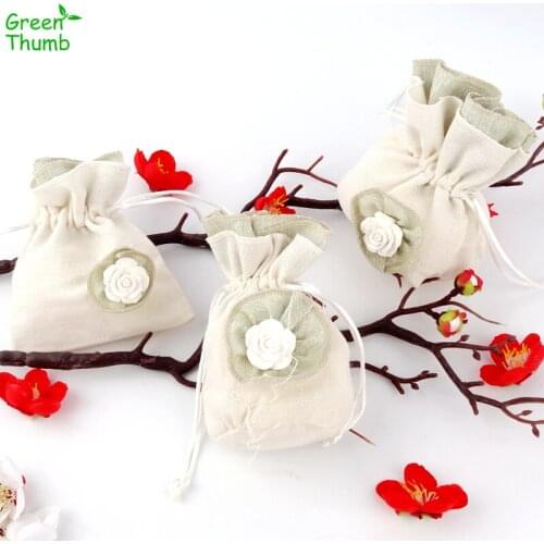 3pcs Cloth Gift Bag Beam Port Crude Bags High Quality Cute Candy Drawstring Gift Bags Flower Bag
