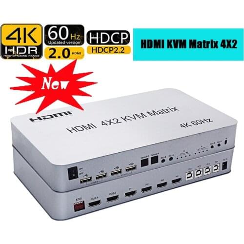 4-port Matrix HDMI KVM Switch 4X2 Hdmi kvm switch 2 port dual monitor 4 port dual monitor KVM Switch Matrix Switcher HDMI USB