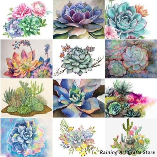 5D Diy Diamond Painting Watercolor Cactus Succulents Embroidery Full Drill Rhinestones Cross Stitch Mosaic Pictures Home Decor