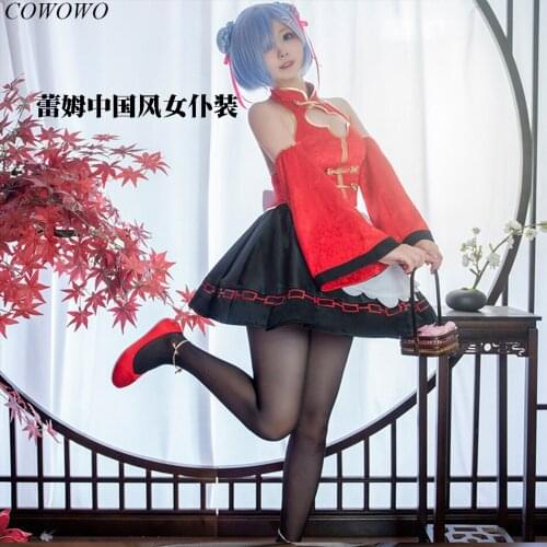 Anime! Re:Life In A Different World From Zero Rem Chinese Style Maid Dress Lovely Cheongsam Uniform Cosplay Costume Women NEW