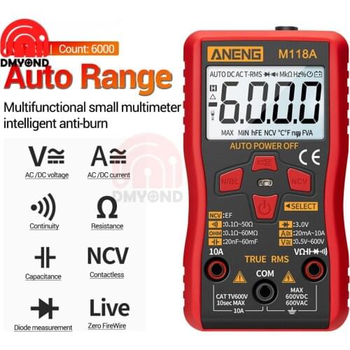 M118A Digital Mini Multimeter Tester Auto Mmultimetro True Rms Tranistor Meter with NCV Data Hold 6000counts Flashlight AC DC