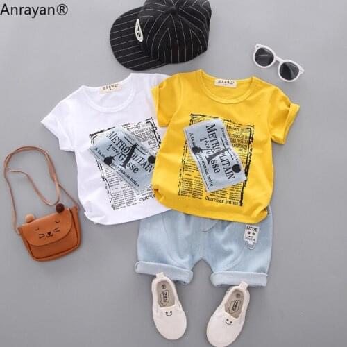 2020 NEW Summer Children Kids Clothes Infant Printed Letters T-Shirt Letter Shorts Cotton 2 Pcs/Sets Toddler Clothing TracksuitS