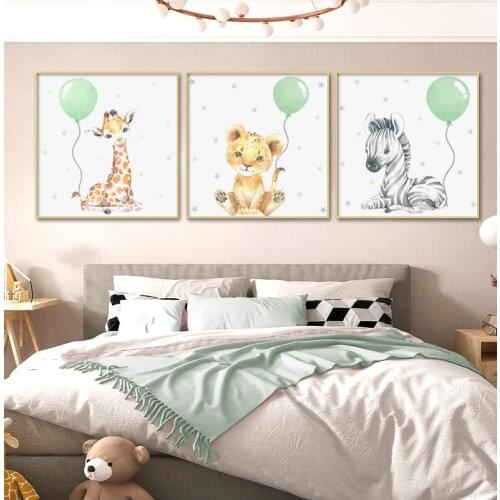 Baby Nursery Wall Art Poster Print Balloon Rainbow Lion Giraffe Elephant Canvas Painting Animals Picture for Kid Bedroom Picture