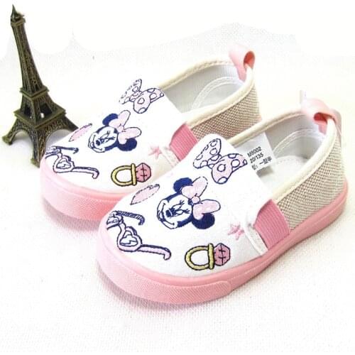 Disney childrens cartoon Minnie non-slip soft bottom baby first walker shoes casual sports canvas shoes cartoon embroidery