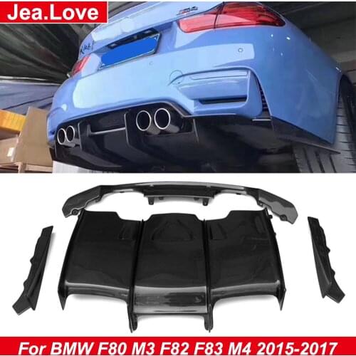 PSM Style Real Carbon Fiber Rear Bumper Lip Diffuser Car Body Modification Kit Part Protector for BMW F80 M3 F82 M4 2015 to 2017