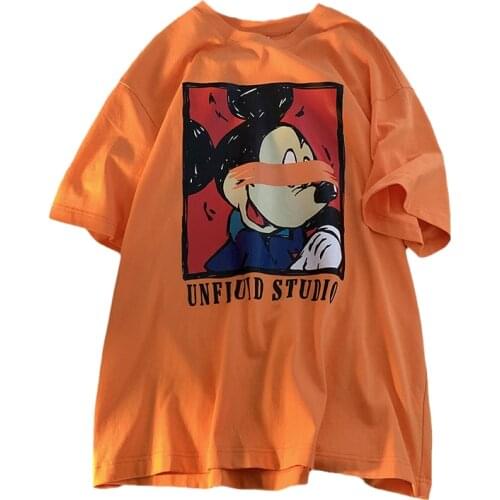 Disney T-Shirt Women Short Sleeve Summer 2021 New Mickey Mouse Cartoon Tshirt Girls Loose Korean Cotton American Street Clothes