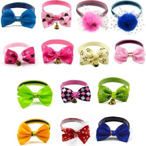 20/50/100pcs Fashion Adjustable Dog Collar Cat Pet Cute Bow Tie With Bell Puppy Kitten Necktie Collar puppy Grooming Bows