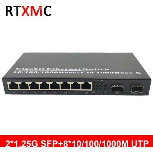 2SFP 8RJ45 2G8E Gigabit Media Converter 10/100/1000M Ethernet Converter Transceiver fiber optical switch