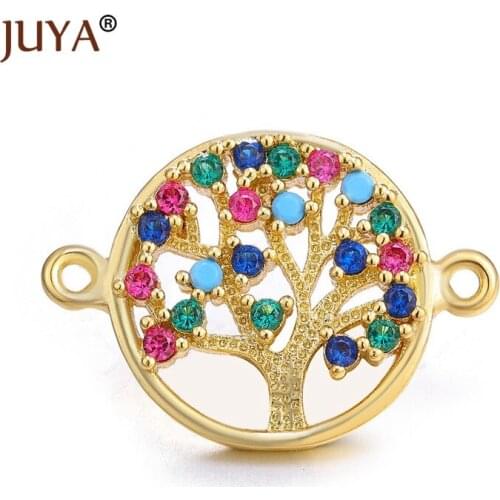Juya new 3 types luxury copper zircon crystal Tree of Life charm connectors for bracelets necklaces making jewelry accessories