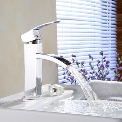 Free shipping Square waterfall faucet with single handle bathroom basin sink faucet by polished chrome bathroom waterfall tap