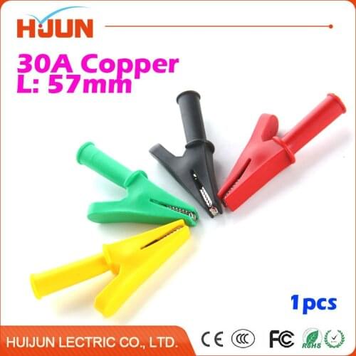 1pcs/lot 30A 57mm Copper Alligator Clip Cable Wire Battery Crocodile Clips Electrical Clamp Tester Probe Car Double-ended