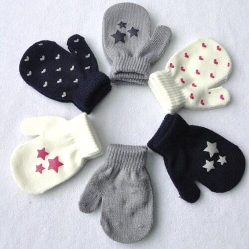 1 Pair Cute Kid Mittens Children Winter Knitted Gloves For Boys Girl Dot Star Heart Pattern Fingerling Luvas Soft Warm Mitten