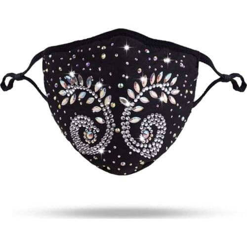 Fashion Woman Bling Rhinestone Facemask Reusable Washed Pure Cotton Masque Halloween Christmas Cosplay Party Decoration