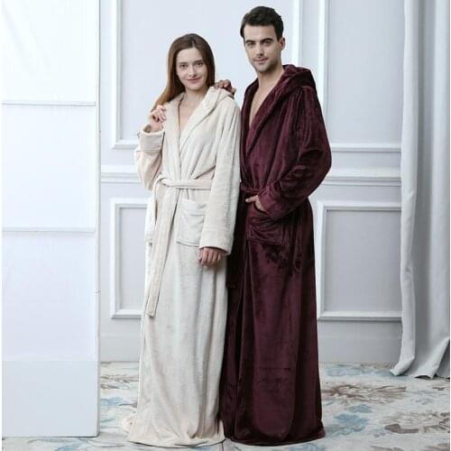 Fashion Lovers Flannel Robe Gown Autumn Winter Warm Kimono Bathrobe Hoodie Nightgown Long Sleeve Sleepwear Sleep Dress