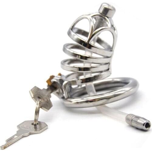 Penis Captivity Male Chastity Device Stainless Steel Chastity Bird Cage Penis Rings with Catheter Adult Products Sex Toys G258D