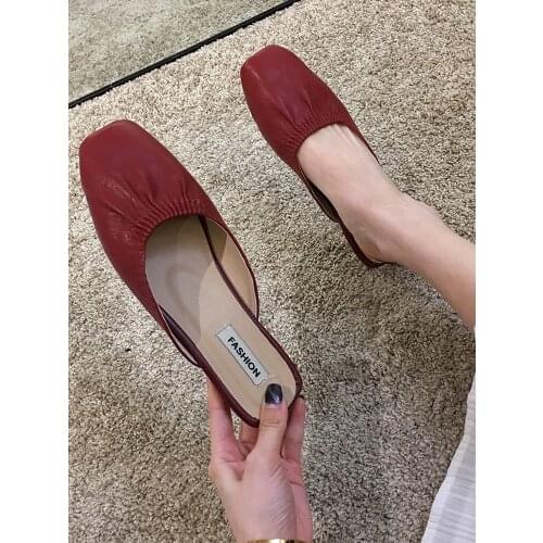 Womens Shoes Slippers Outdoor Flat Shoes Spring 2021 New Ruffled Shallow Mouth Square Toe Fashion Mules