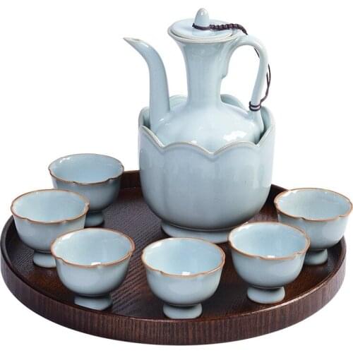 Liquor Glass Set Household Spirits Glass Wine Set Ceramic Wine Pot Cleaning Ru Ware Glass Antique Imitation Liquor Divider