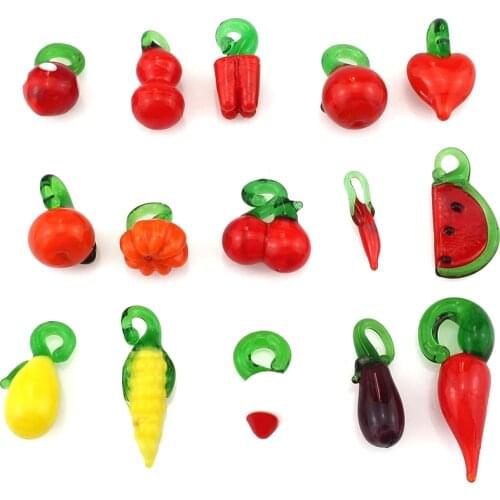 MIX 15PCS Multicolored Glass Fruit Vegetable Charm Jewelry Finding Making jewelry components 22406