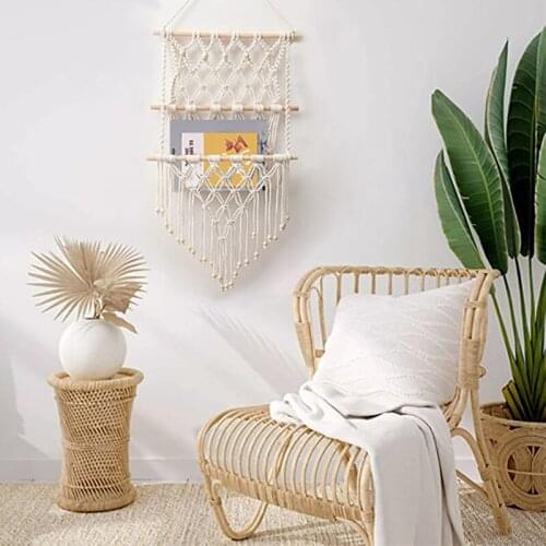 Hand-woven Wall Hanging Tapestry,Book Storage Rack ,Magazine Net Bag Rack Boho Home Decoration Wall Decor Bedroom