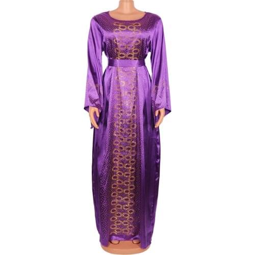 2021 New European And African National Style Womens Dress Large Size Loose Waist Robe Silk Heavy Ironing And Drilling Belt