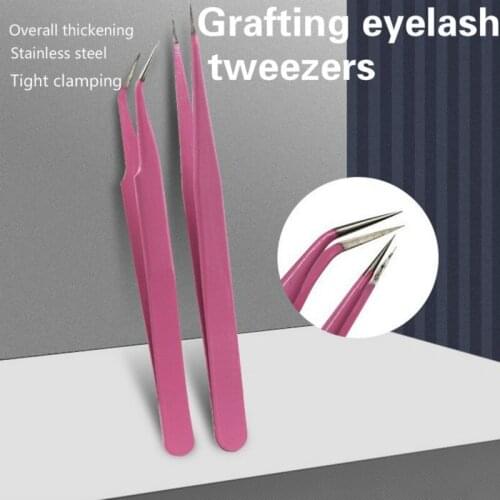New Eyelash Extension Eyebrow Tweezers Pink Colored Stainless Steel Straight Bend Curved Tweezers Professional Makeup Tools