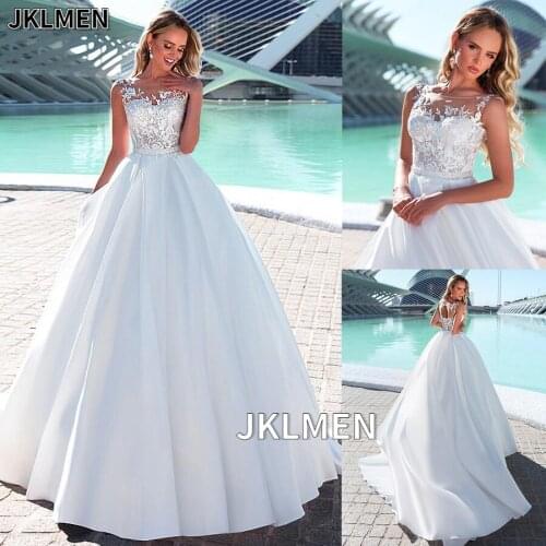 Delicate Tulle & Satin Bateau Neckline A-line Wedding Dresses Beading Sash Lace Up Bridal Dress Vestidos De Casamento